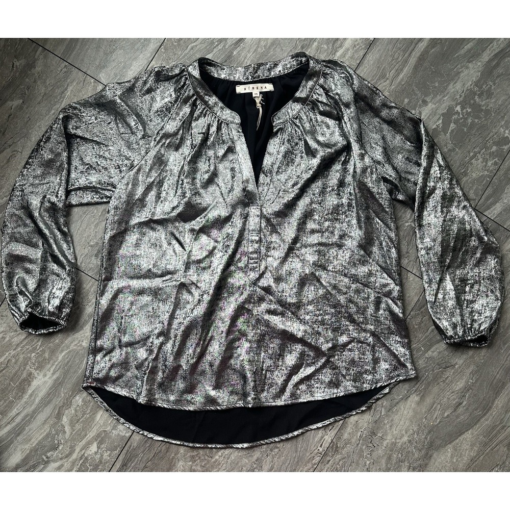 Xirena Women's Metallic Silver‎ Shirt Size xs top blouse 0001